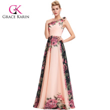 Grace Karin un hombro flor patrón largo gasa vestidos de dama de honor de impresión floral CL7504